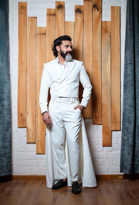 Viren's White Cape Double Breasted Jacket with straight pants - Image 2