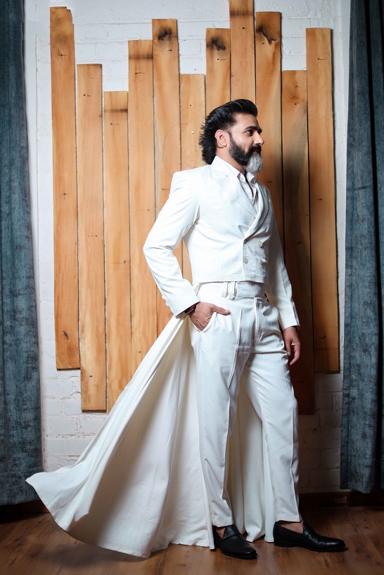 Viren's White Cape Double Breasted Jacket with straight pants - Image 6